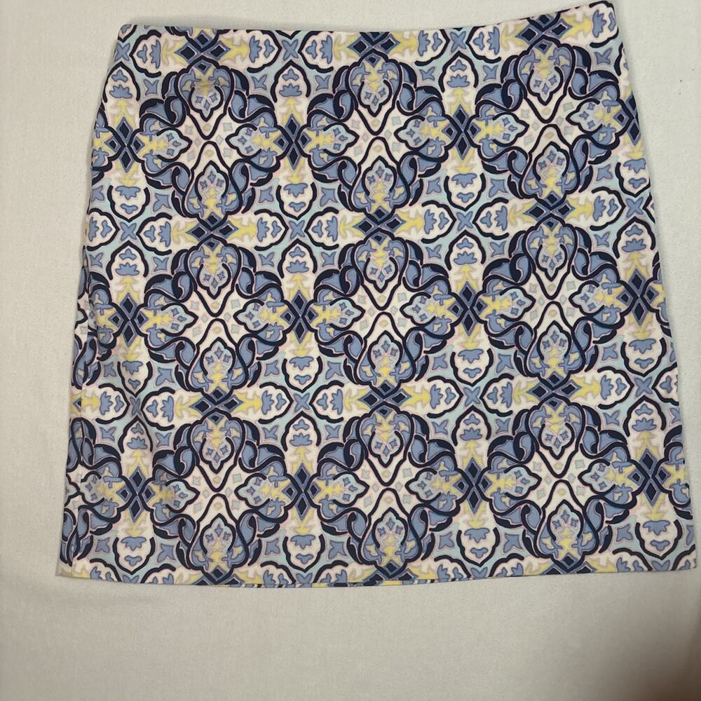 Talbots Size 16 Navy White Aqua Summer A Line Stretch Cotton Knee Length Skirt